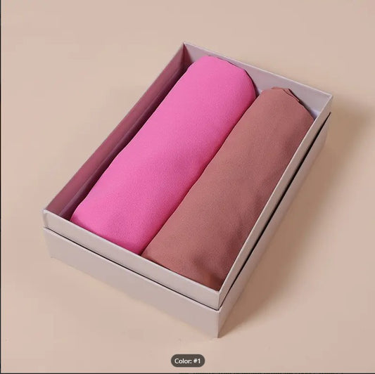 2 Bundle of Dusty Mauve & Bright Pink Luxury Chiffon Hijab for Women & Girls