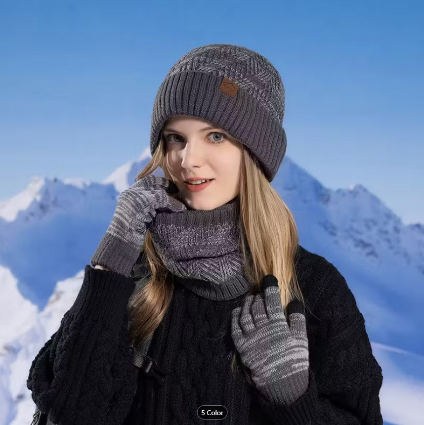 Winter Hat & Scarf Set for Women – High Elasticity, Thickened Warm Knit Beanie