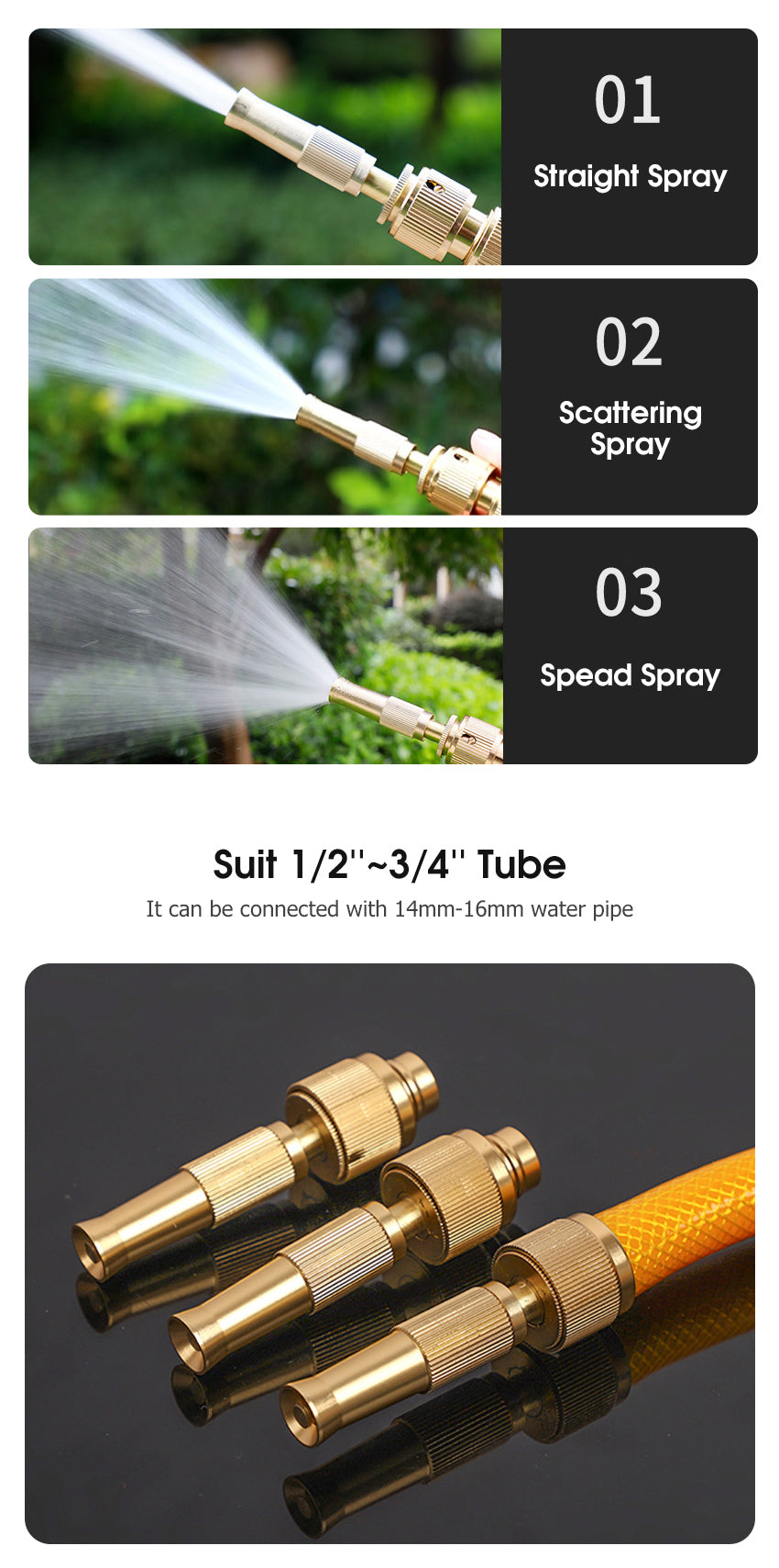 Water Nozzle Garden Spray Gu-n 4 Mode High Pressure Bra-ss Direct Nozzle Booster Adjustable Hose Nozzle Garden Brass Spray Nozzle Hose Nozzle Spray Adapter