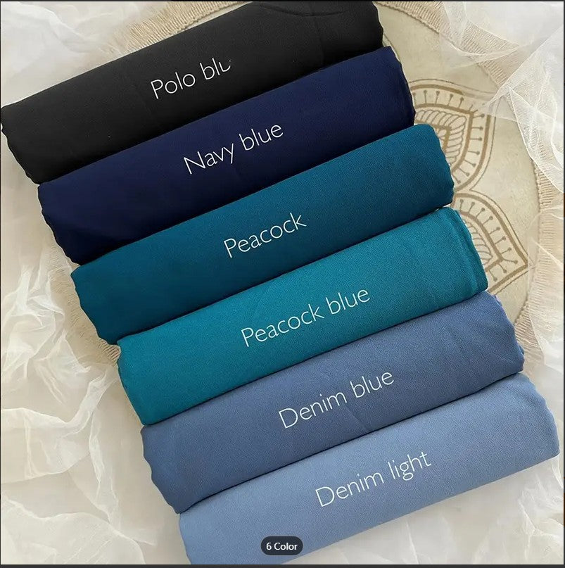 6 Bundle Of Blue Tone Luxury Chiffon Hijab for Women & Girls