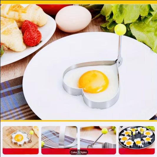 4PCS Stainless Steel Fried Egg Mold Set – Heart, Round, Star & Flower Shaped Egg and Pancake Rings