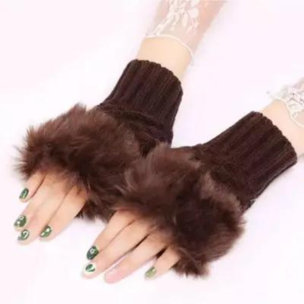Women’s Plush Fleece-Lined Half-Finger Gloves