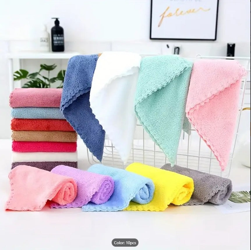 PACK OF 10 Premium Small Hand Towels & Face Towels | Multicolored Dyed Embossed Towels | Soft Quick-Dry Coral Velvet Wash Cloths