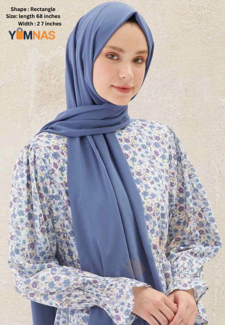 DENIM BLUE Luxury Chiffon Hijab for Women & Girls – Lightweight, Elegant, Non-Slip Georgette Scarf | Free Gift Included