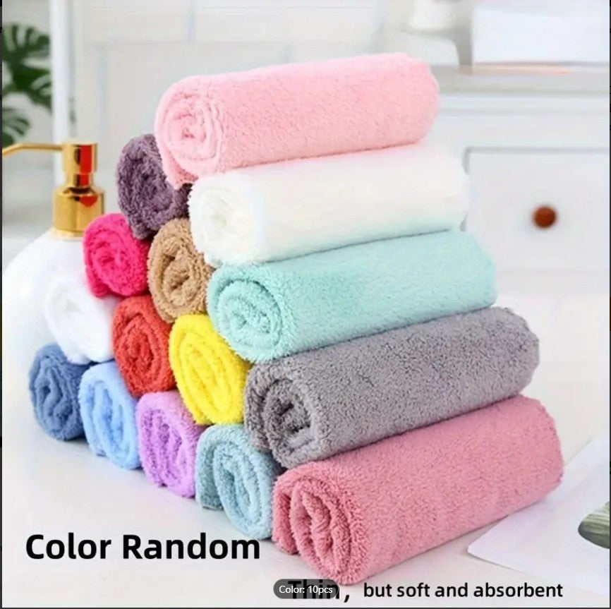 PACK OF 10 Premium Small Hand Towels & Face Towels | Multicolored Dyed Embossed Towels | Soft Quick-Dry Coral Velvet Wash Cloths