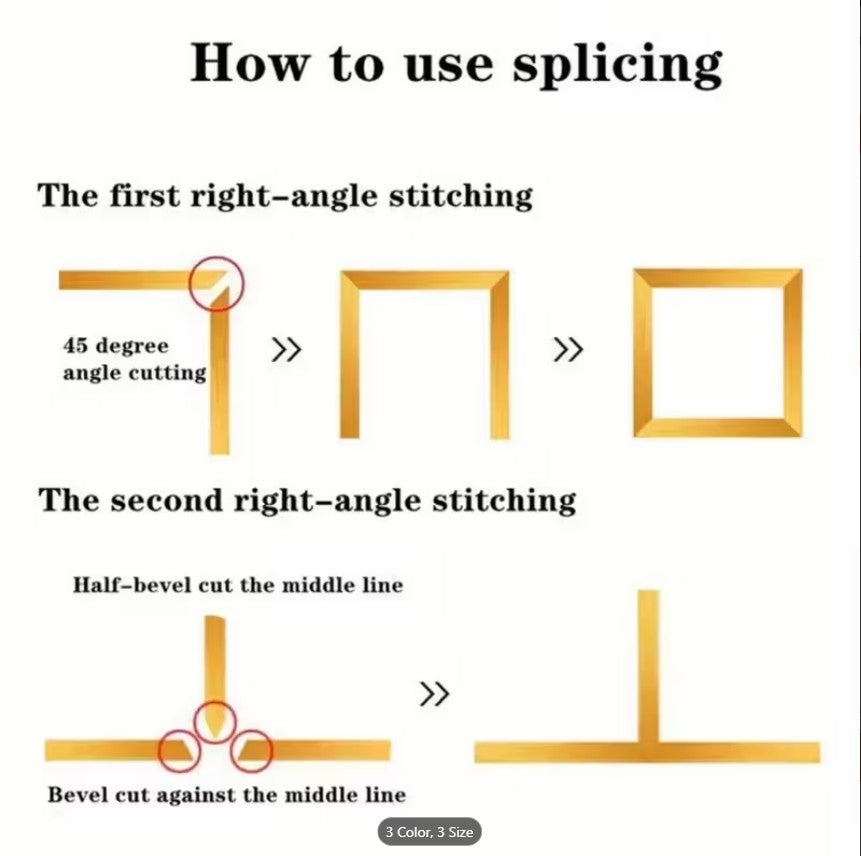 PACK OF 3 Self-Adhesive Tile Stickers & Seam Sealing Tape – Waterproof Golden & Silvery Floor, Wall, and Corner Trim Decoration 