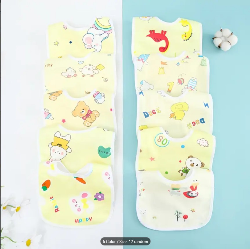 PACK OF 6 U-Shaped Absorbent Saliva Towel | Newborn Feeding Drool Bib & Burp Cloth Scarf for Boys & Girls-Random Color Baby Bib