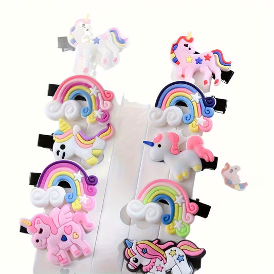 10pcs Rainbow Unicorn Hair Clips