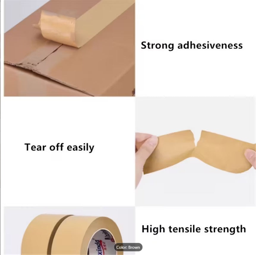 Large Roll Heavy-Duty Kraft Paper Tape – Extra Strong Adhesive, No Residue, Easy Tear Packaging & Shipping Tape