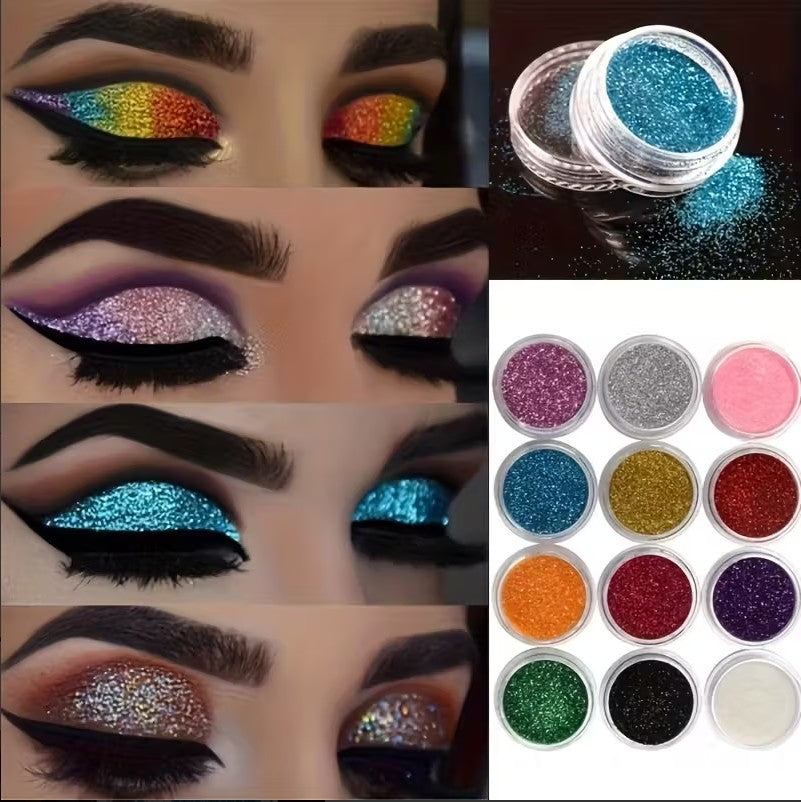 12 Vibrant Metallic Glitter Shades Eyeshadow Palette |