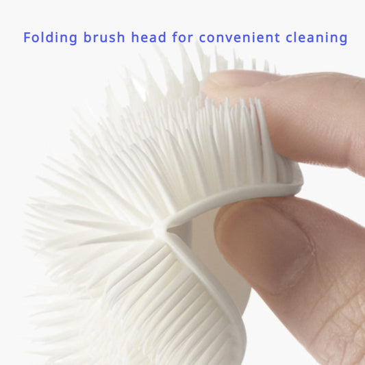 Foldable 360 degree cleaning silicone brush with long handle