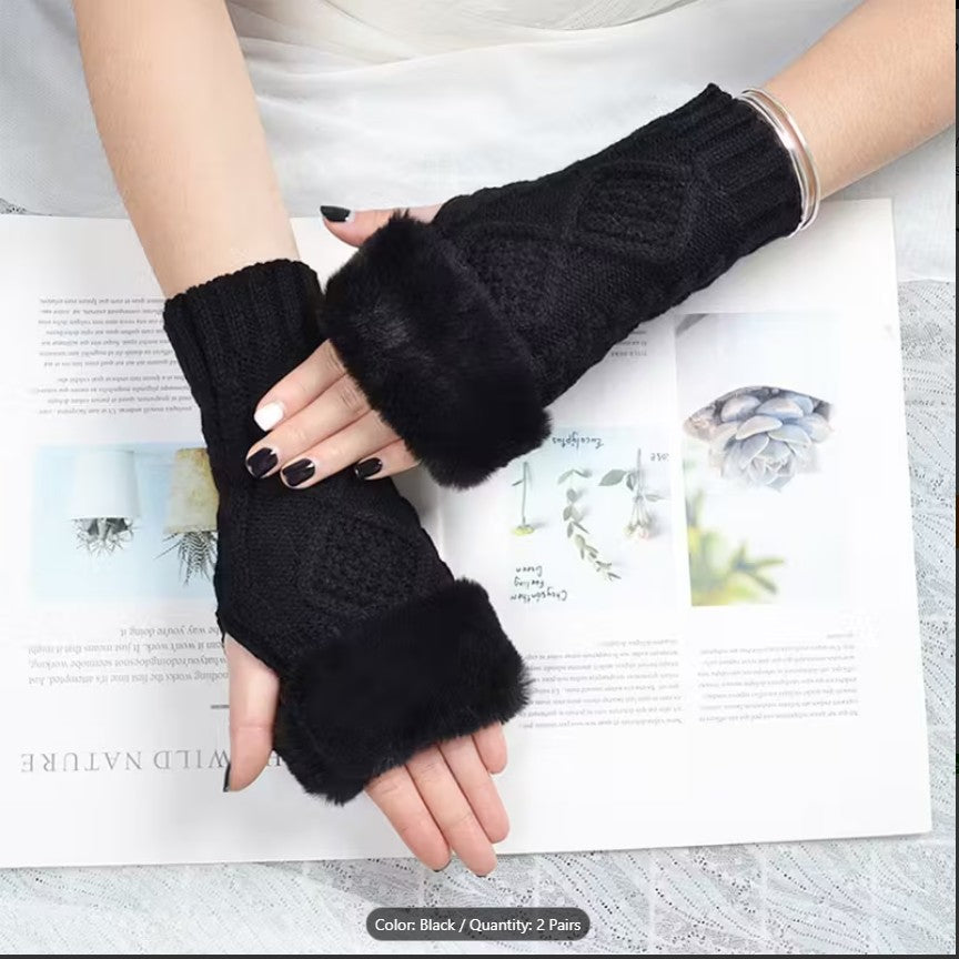 Women’s Plush Fleece-Lined Half-Finger Gloves