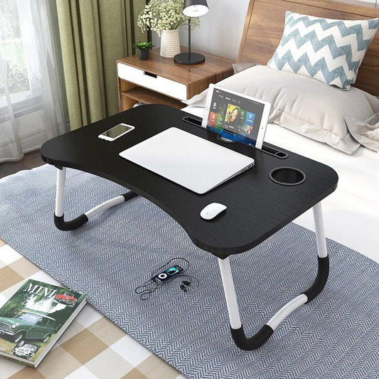 Foldable Wooden Gaming Laptop Table for Bed – Ergonomic Portable Stand with Tablet & Cup Holder Slots