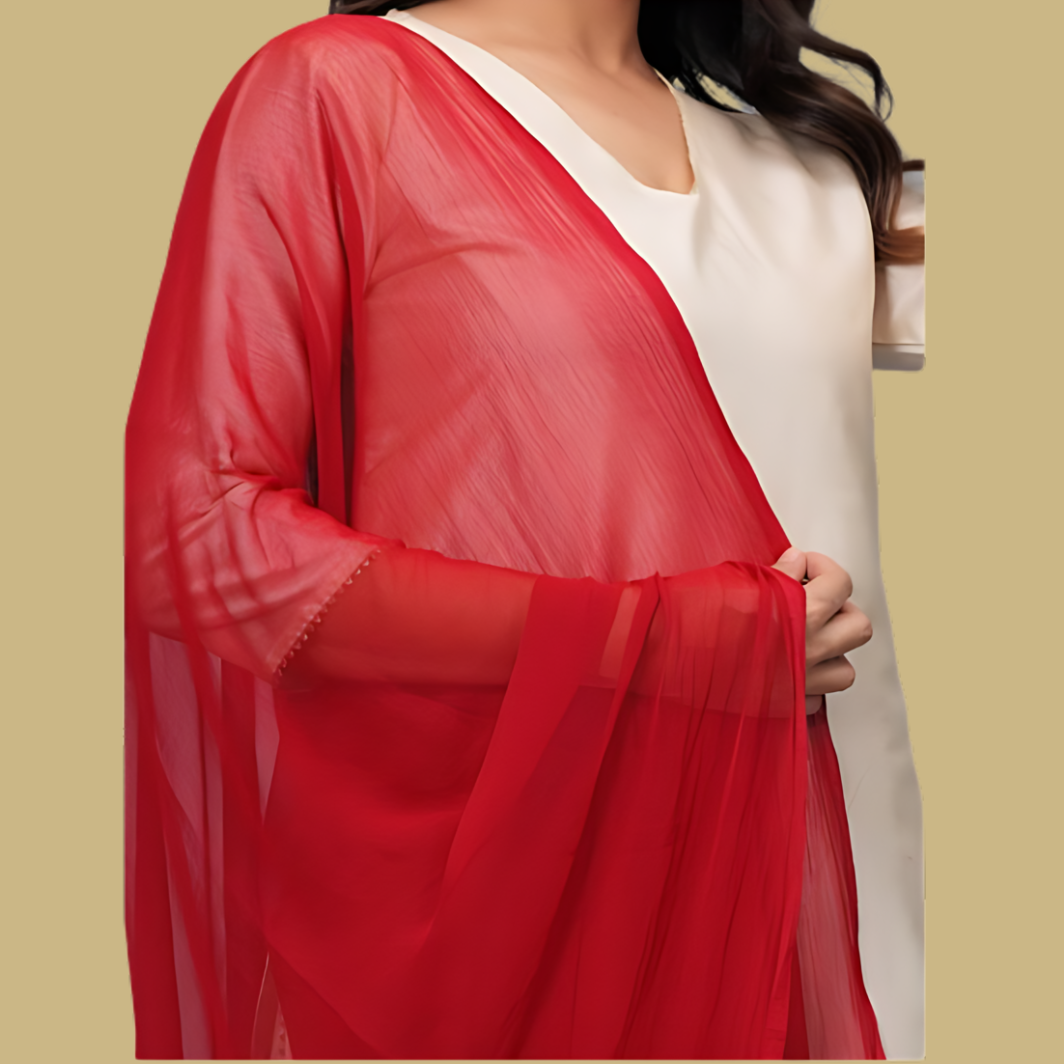 Red Luxury Crinkle Chiffon Dupatta for Women & Girls