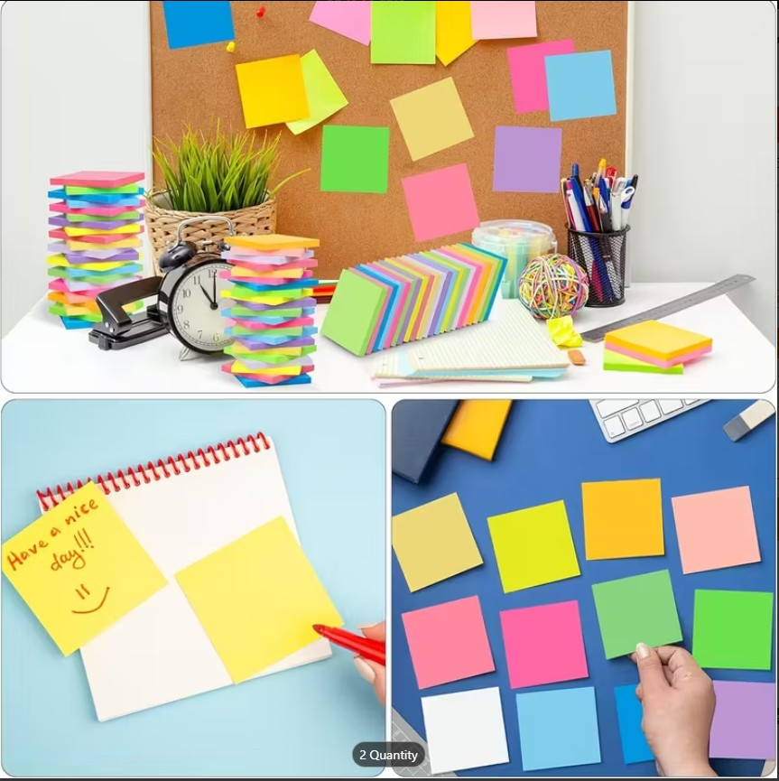 12 COLOUR PACK Vibrant Neon Sticky Notes Set