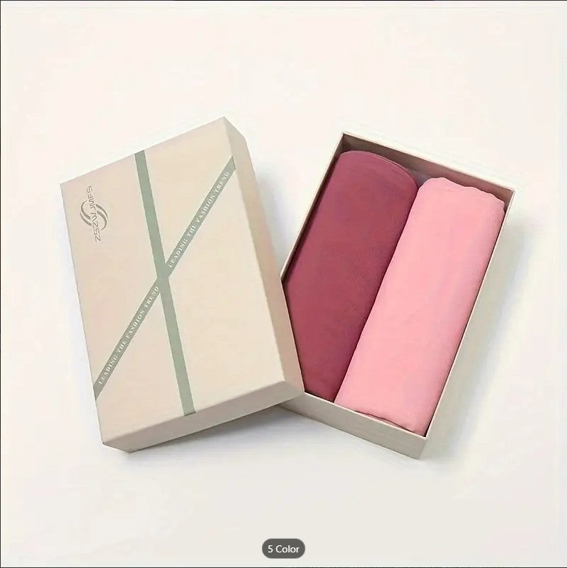 2 Bundle Dull Maroon & Pink Luxury Chiffon Hijab for Women & Girls