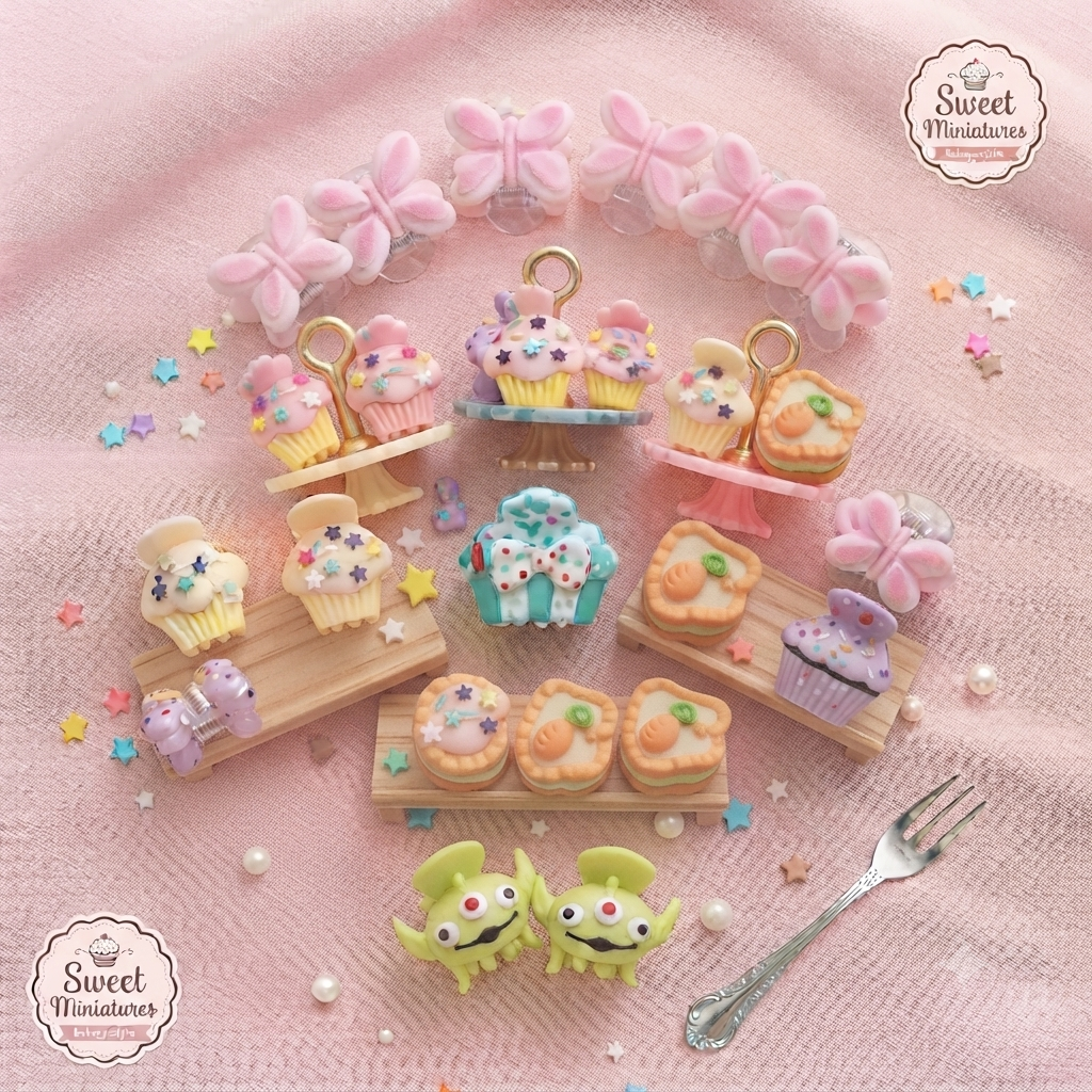 2 pcs Cute Sweet Miniatures Hair Clips Set for Girls – Pack of Aesthetic Miniature Cupcake & Butterfly Hair Pins for Kids – Trendy Hair Accessories