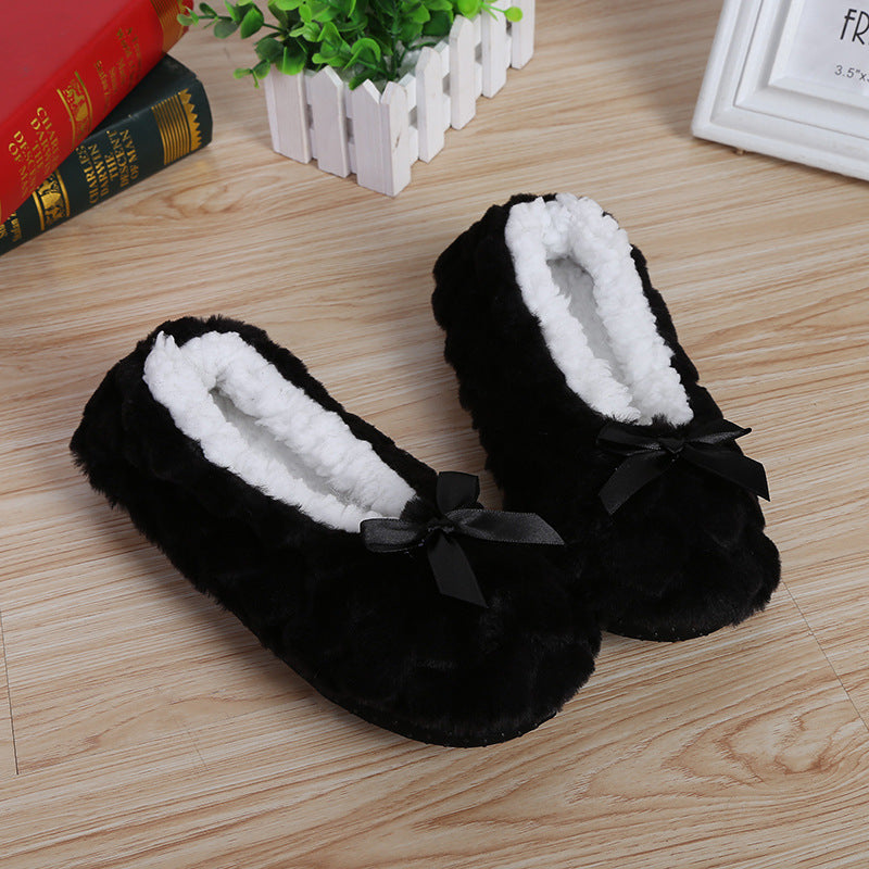 Black Autumn & Winter Plush Thickened Warm Socks Slippers
