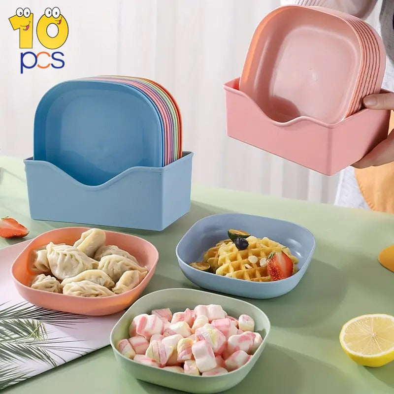10Plates With Stand Colorful Plastic Plate Multi-function Creative Spit Bone Dish