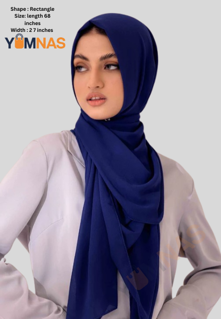 NAVY BLUE Luxury Chiffon Hijab for Women & Girls – Lightweight, Elegant, Non-Slip Georgette Scarf | Free Gift Included