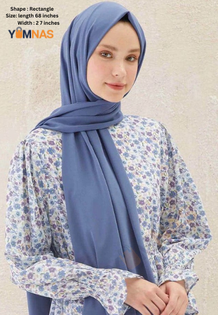 DENIM BLUE Luxury Chiffon Hijab for Women & Girls – Lightweight, Elegant, Non-Slip Georgette Scarf | Free Gift Included
