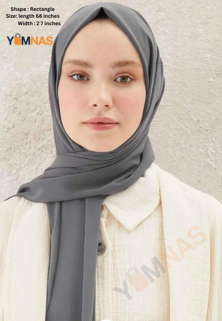 METALLIC GREY Luxury Chiffon Hijab for Women & Girls – Lightweight, Elegant, Non-Slip Georgette Scarf | Free Gift Included