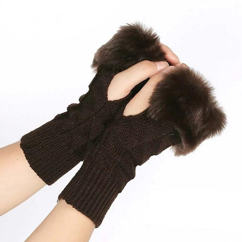 Women’s Plush Fleece-Lined Half-Finger Gloves