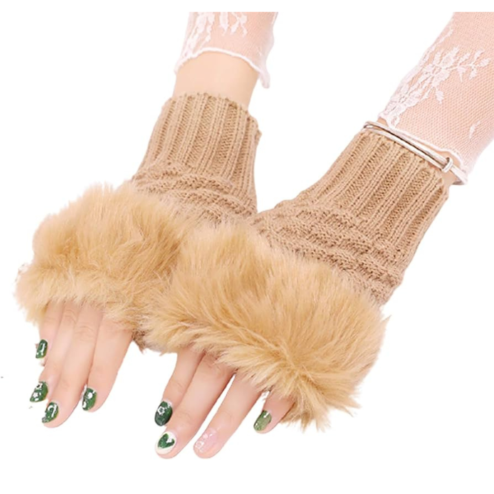 Women’s Plush Fleece-Lined Half-Finger Gloves