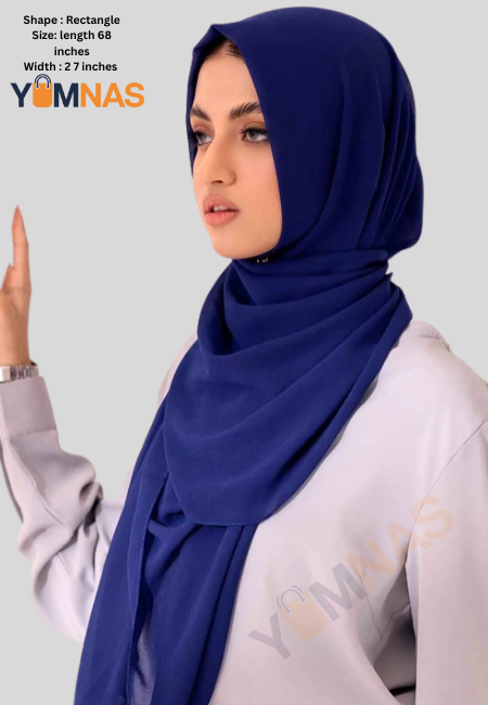 NAVY BLUE Luxury Chiffon Hijab for Women & Girls – Lightweight, Elegant, Non-Slip Georgette Scarf | Free Gift Included