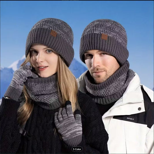 3 PCS Winter Hat & Scarf Set for Women & Men