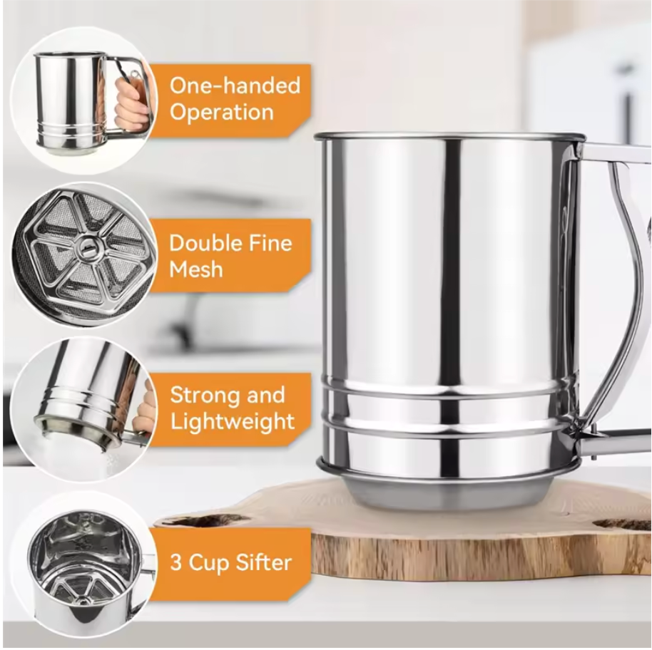 Stainless Steel 3 Cup Flour Sifter