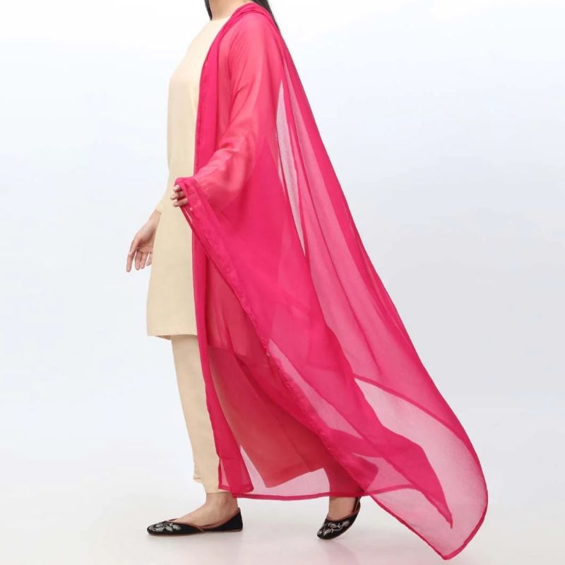 Hot Pink Crinkle Chiffon Dupatta for Women