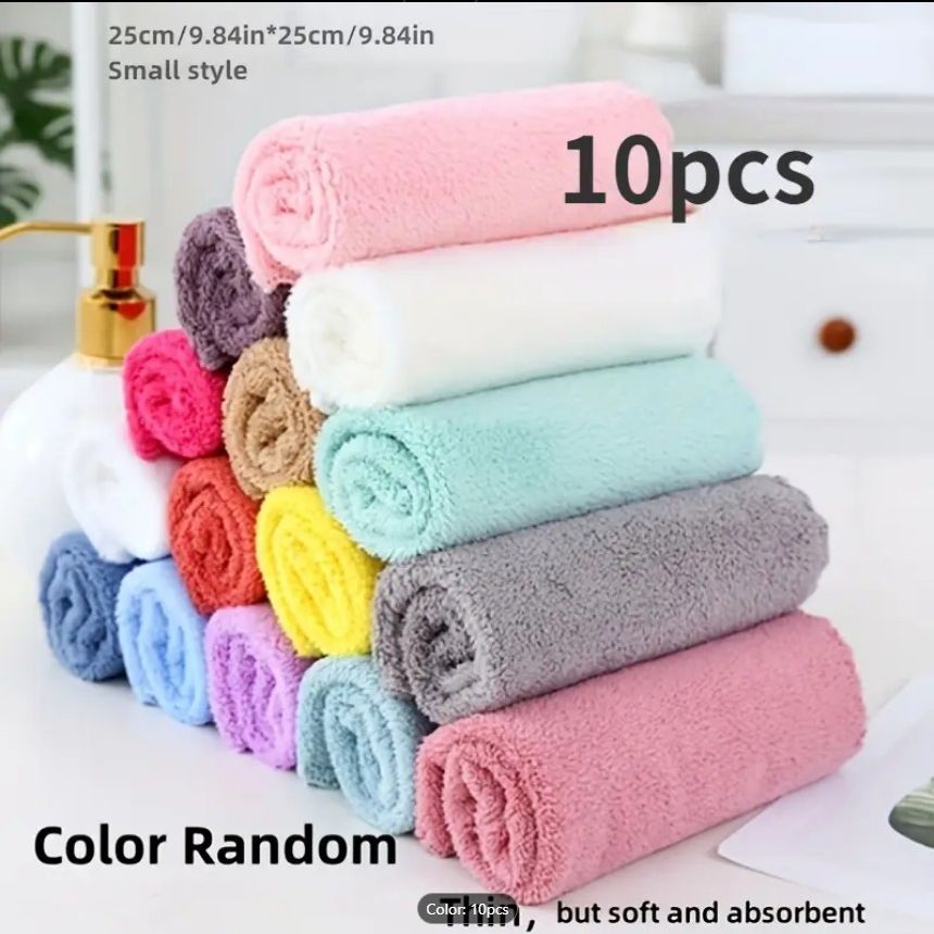 PACK OF 10 Premium Small Hand Towels & Face Towels | Multicolored Dyed Embossed Towels | Soft Quick-Dry Coral Velvet Wash Cloths