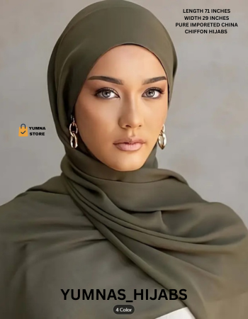 Army Green Luxury Chiffon Hijab for Women & Girls