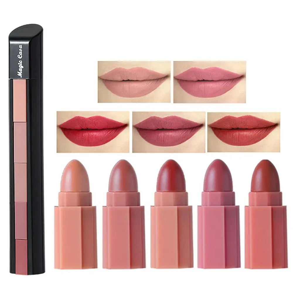 BEAUTY COSMET Beautious 5 in 1 lipstick deal - Matte lipstick - Red , brown , Pink lipsticks set