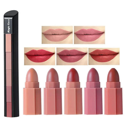 BEAUTY COSMET Beautious 5 in 1 lipstick deal - Matte lipstick - Red , brown , Pink lipsticks set