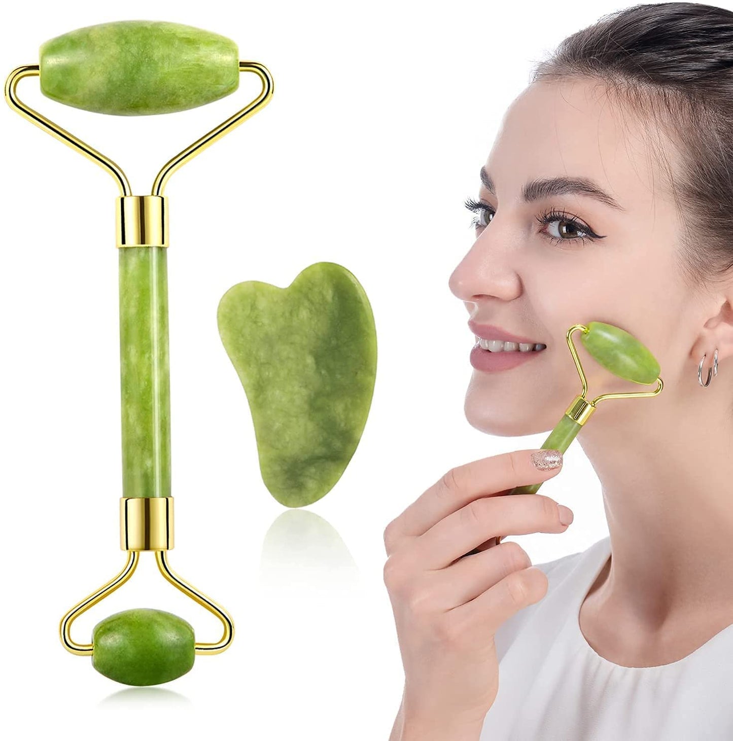 Gua Sha Facial Tools & Jade Roller Set for Skin Care, Reduce Puffiness and Improve Wrinkles, Guasha Tool for Face, Gua Sha Stone Self Care Gift for Woman Man