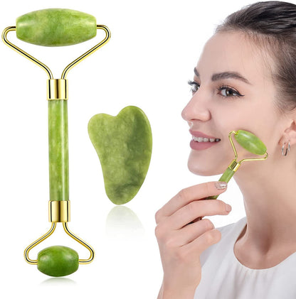 Gua Sha Facial Tools & Jade Roller Set for Skin Care, Reduce Puffiness and Improve Wrinkles, Guasha Tool for Face, Gua Sha Stone Self Care Gift for Woman Man