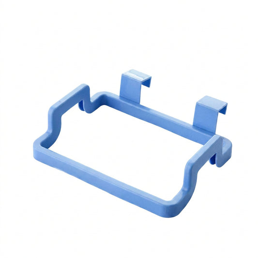 This colorful, plastic, Attach-A-Trash hanging trash bag holder is designed to easily hang over kitchen cabinet doors for convenient waste disposal