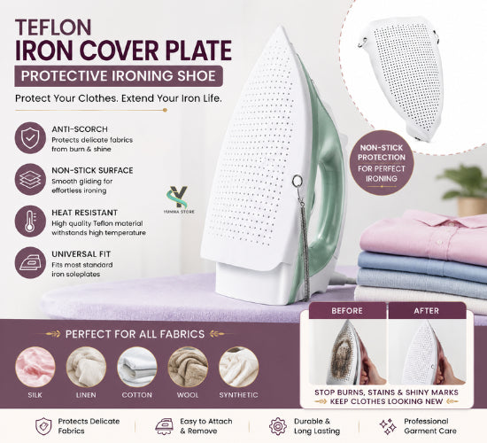 Teflon Iron Cover Plate Protective Ironing Shoe – Anti-Scorch Non-Stick Heat Resistant Iron Fabric Guard | Universal Soleplate Protection Cover for Delicate Clothes, Silk, Linen & Professional Garment Care