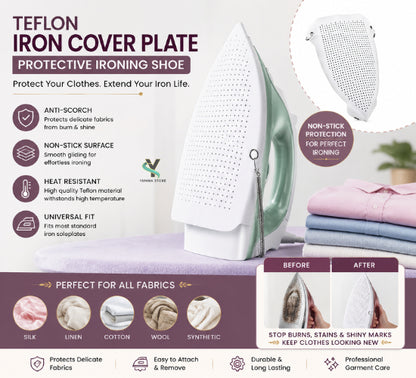 Teflon Iron Cover Plate Protective Ironing Shoe – Anti-Scorch Non-Stick Heat Resistant Iron Fabric Guard | Universal Soleplate Protection Cover for Delicate Clothes, Silk, Linen & Professional Garment Care