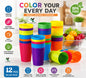 Pack Of 12 Rainbow Plastic glasses Set (8.8oz/260ml) – Colorful Beverage Cups | Durable Candy Color Drinking Cups for Parties, Camping, Travel & Kitchen Use