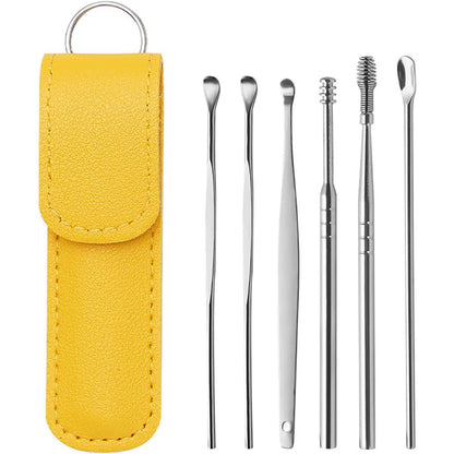Ear Wax Cleaning Kit 6 Pcs Ear Pick Tools, Wax Removal Kit, Ear Cleaning Tool Set, Spring Earwax Cleaner Tool for Children and Adult Multicolor