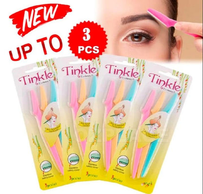 Tinkle 3 Pcs Eyebrow Razor Kit (Pink+Blue+Yellow) | Painless Facial Hair Removal & Dermaplaning Tool for Women | Eyebrow Trimmer & Body Hair Razor for Face Underarm Arms Legs | Compact & Easy to Use