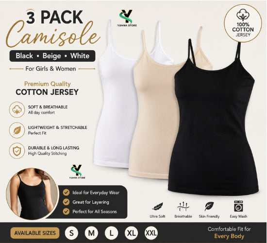 Pack Of 3 Women’s Camisole Top – Soft Stretchy Summer Tank Top | Lightweight Loose Fit Basic Camisole for Layering & Daily Wear