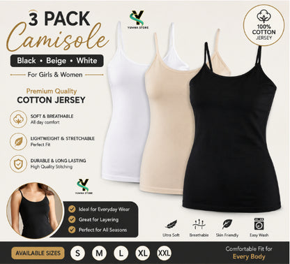 Pack Of 3 Women’s Camisole Top – Soft Stretchy Summer Tank Top | Lightweight Loose Fit Basic Camisole for Layering & Daily Wear