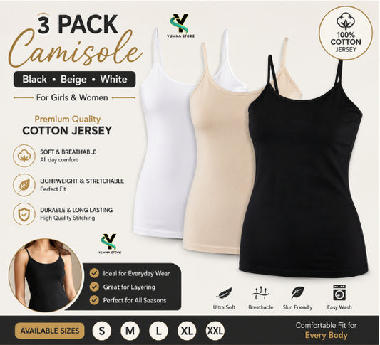 Pack Of 3 Women’s Camisole Top – Soft Stretchy Summer Tank Top | Lightweight Loose Fit Basic Camisole for Layering & Daily Wear