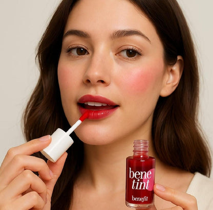 Korean Style Liquid Lip and Cheek Tint with Watermelon, Strawberry, Tomato Extracts - Rose Fragrance, Nourishing & Long-lasting. Smudge & Waterproof Cheeks Blusher for Women