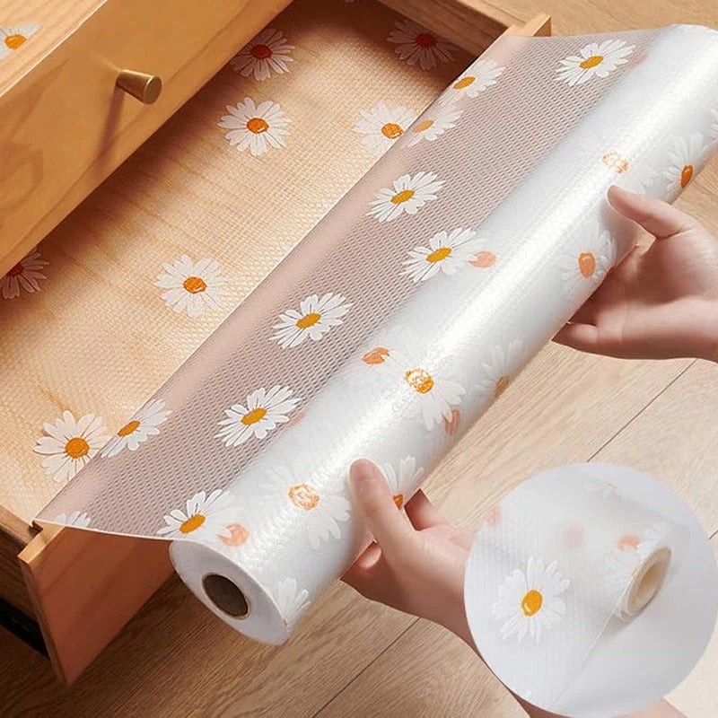 Anti-Slip Sunflower PVC Sheet Roll Waterproof Antibacterial Cabinet Drawer Shelf Liners for Kitchen Table Mat