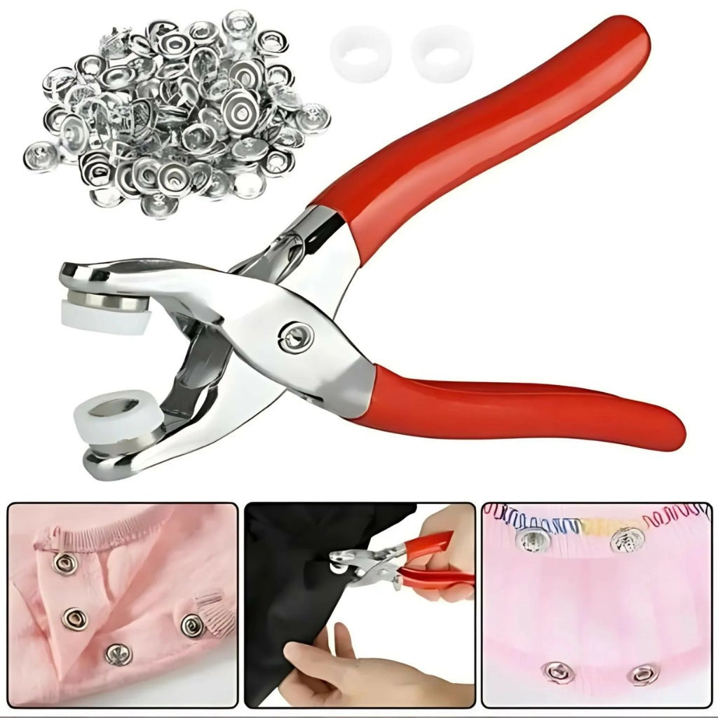 Premium Metal Snap Button Kit with Hand Pressure Pliers – Tich Button Machine Tool Set – 50pcs Durable Sewing Snaps for DIY Crafts, Clothes, Bags & Hats – Easy-to-Use Tich Button Pliers